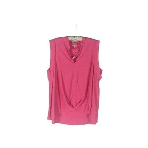 Eyeshadow Blouse 2X Women's Pink Vneck Swiss Dot Sleeveless Barbie Barbiecore